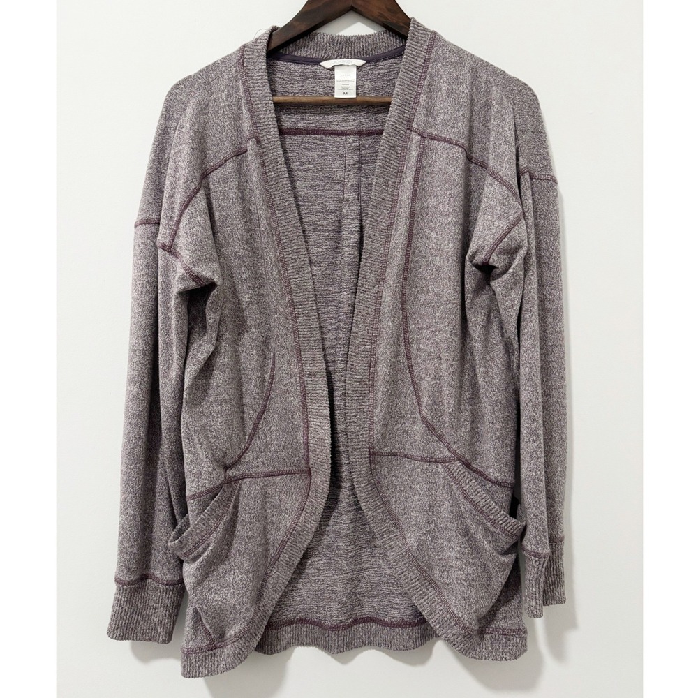 Jockey Cardigan Women Size M Purple Space Dye Open Front Pocket Pleated Back